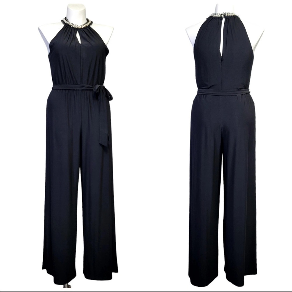 Betsey Johnson Black Halter Jumpsuit with Elegant Wide-Leg Design